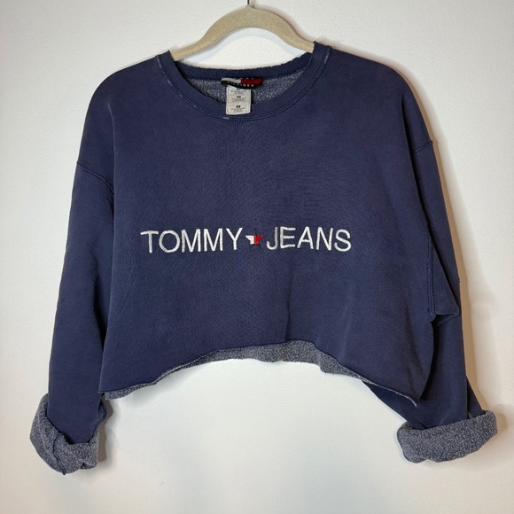 Tommy Hilfiger Tops - Vintage Tommy Jeans Red White Blue Hand Cropped Sweatshirt 90s 1990s